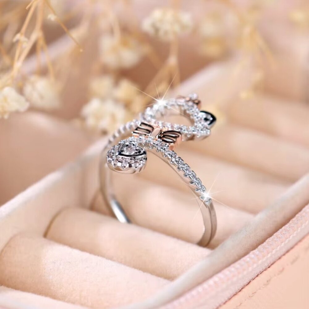 NEW 14k White Gold Cat Diamond Ring White & Pink Cat Ring Band - Picture 4 of 5